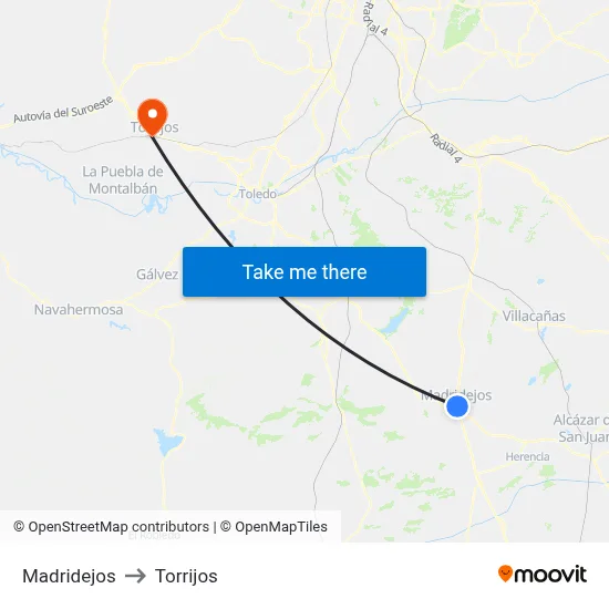 Madridejos to Torrijos map