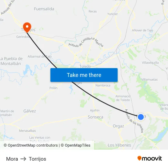 Mora to Torrijos map