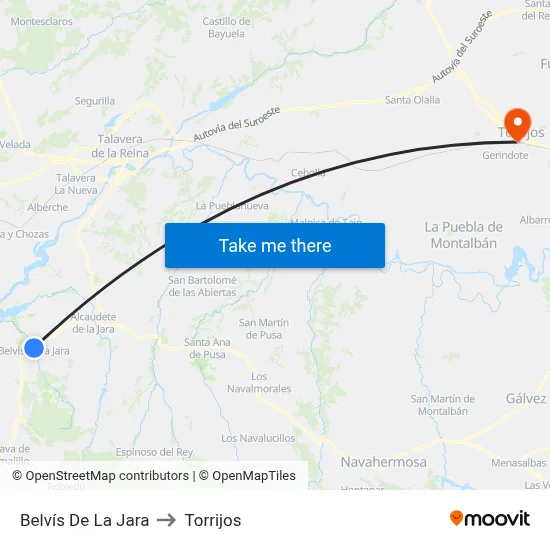 Belvís De La Jara to Torrijos map