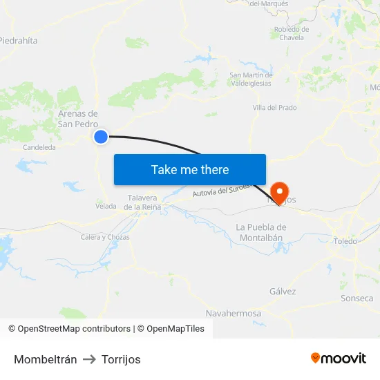Mombeltrán to Torrijos map