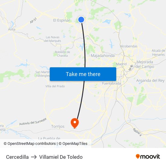 Cercedilla to Villamiel De Toledo map