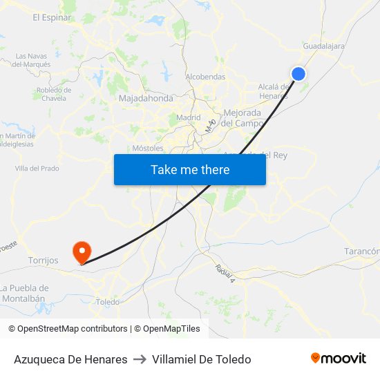 Azuqueca De Henares to Villamiel De Toledo map