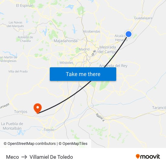 Meco to Villamiel De Toledo map