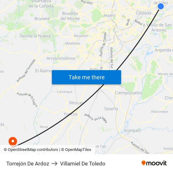Torrejón De Ardoz to Villamiel De Toledo map