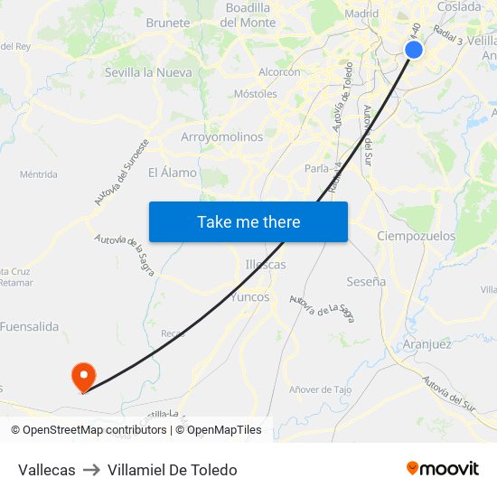 Vallecas to Villamiel De Toledo map