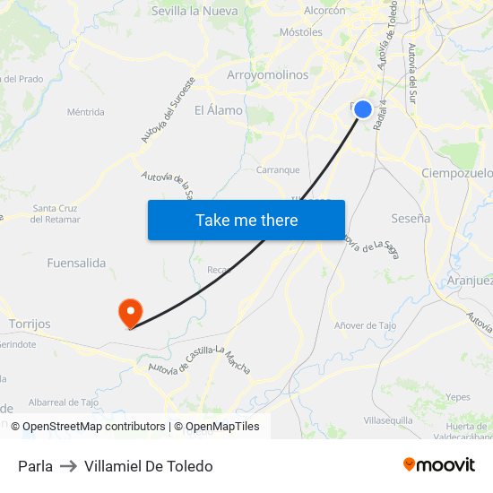 Parla to Villamiel De Toledo map