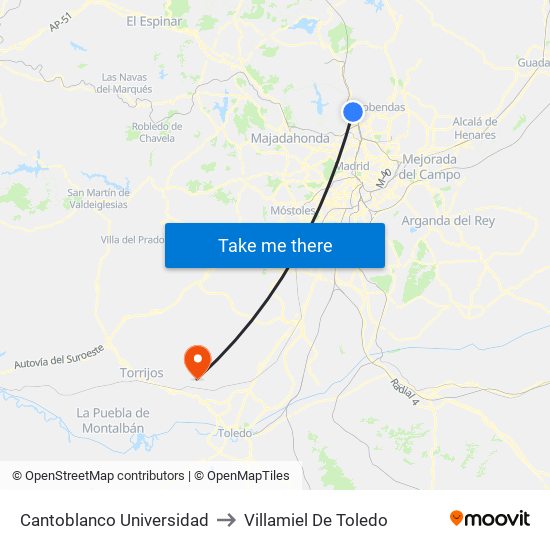 Cantoblanco Universidad to Villamiel De Toledo map