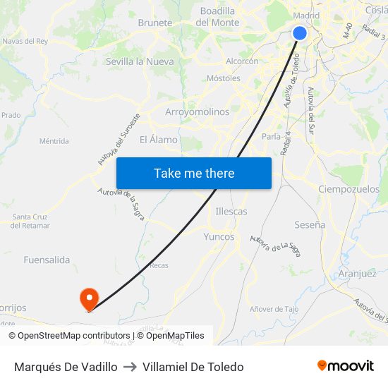 Marqués De Vadillo to Villamiel De Toledo map