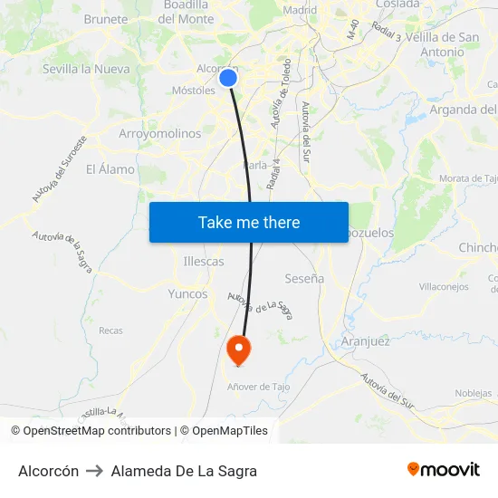 Alcorcón to Alameda De La Sagra map