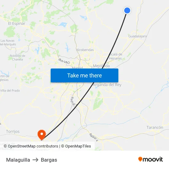 Malaguilla to Bargas map