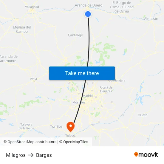 Milagros to Bargas map