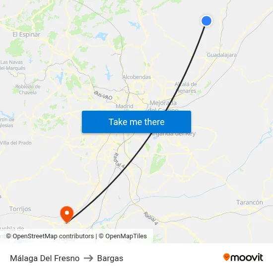 Málaga Del Fresno to Bargas map
