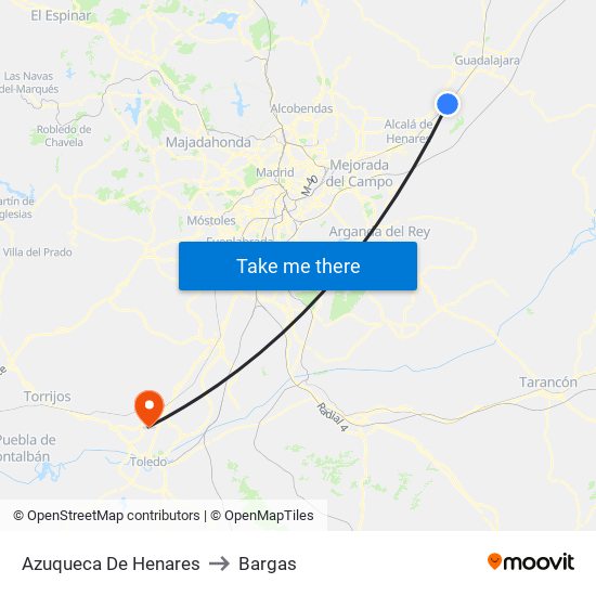 Azuqueca De Henares to Bargas map