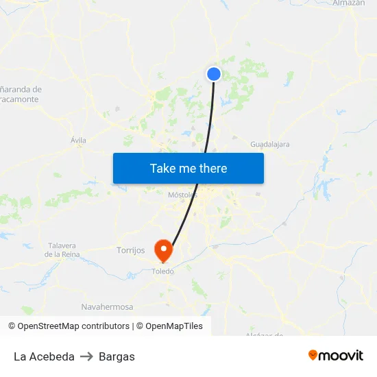 La Acebeda to Bargas map