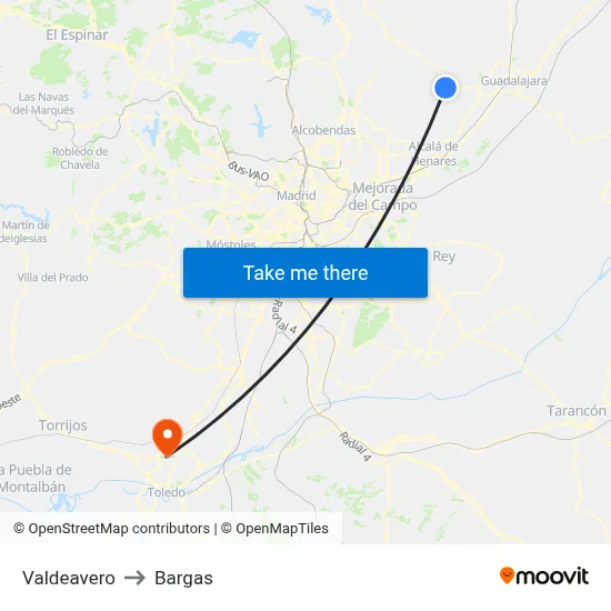 Valdeavero to Bargas map