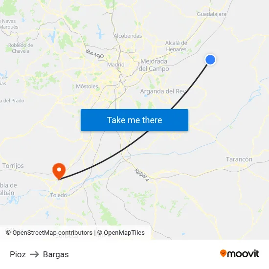 Pioz to Bargas map