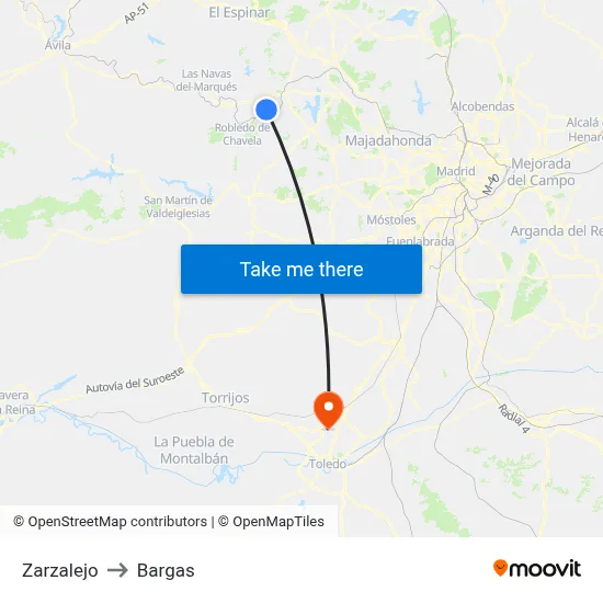 Zarzalejo to Bargas map