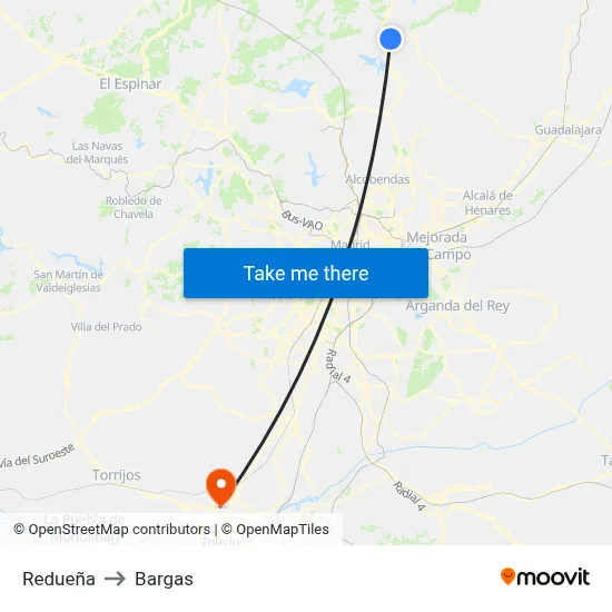 Redueña to Bargas map