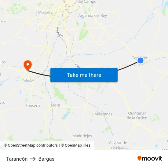 Tarancón to Bargas map