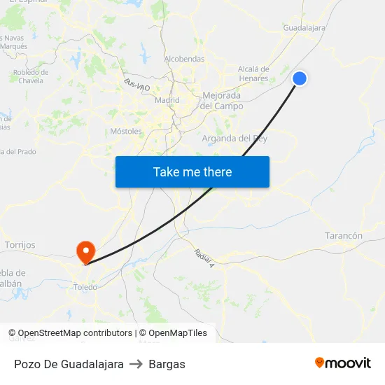 Pozo De Guadalajara to Bargas map