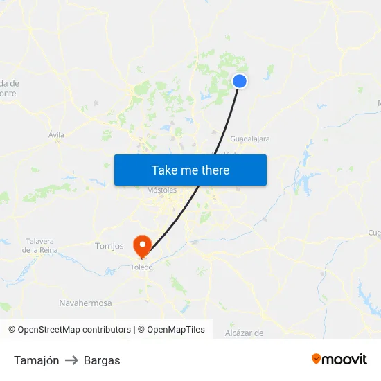 Tamajón to Bargas map