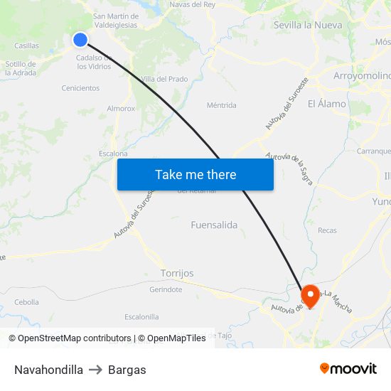 Navahondilla to Bargas map