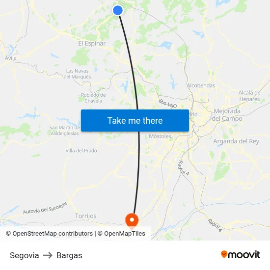 Segovia to Bargas map