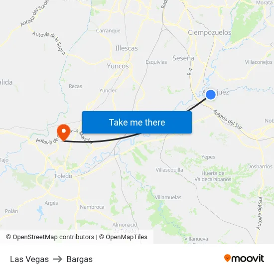 Las Vegas to Bargas map