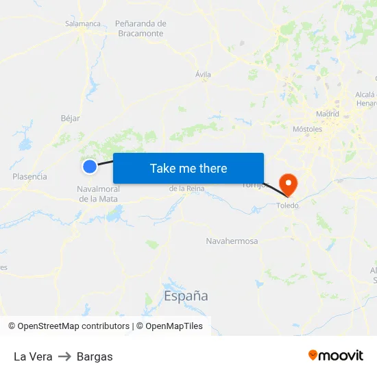 La Vera to Bargas map
