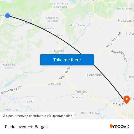 Piedralaves to Bargas map