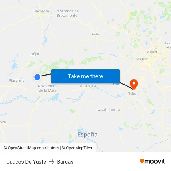 Cuacos De Yuste to Bargas map