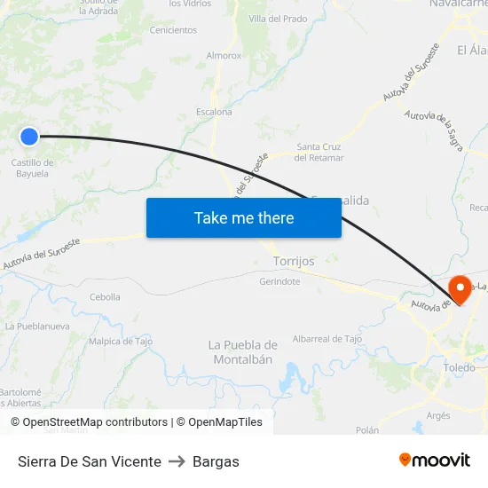 Sierra De San Vicente to Bargas map