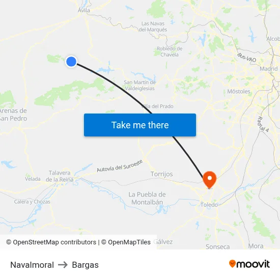 Navalmoral to Bargas map