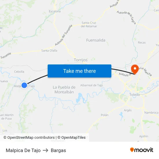 Malpica De Tajo to Bargas map