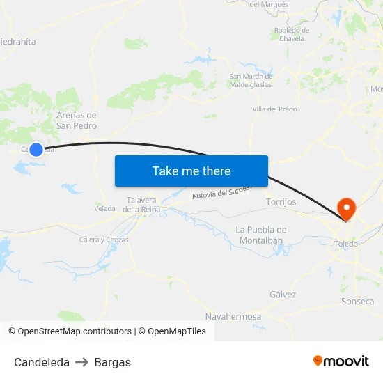 Candeleda to Bargas map