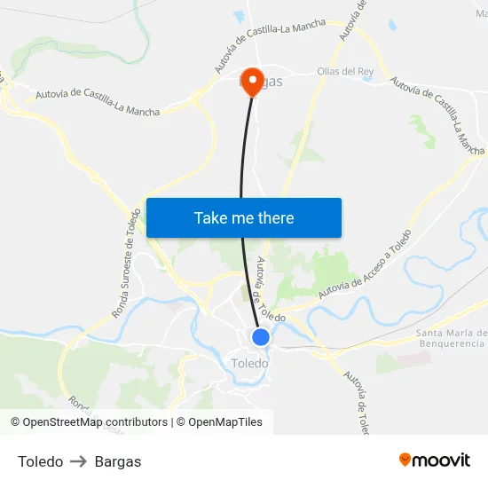 Toledo to Bargas map