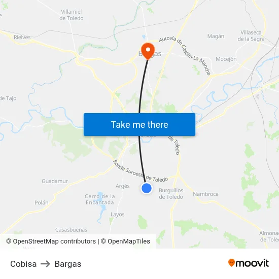 Cobisa to Bargas map