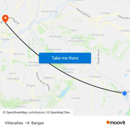 Villacañas to Bargas map
