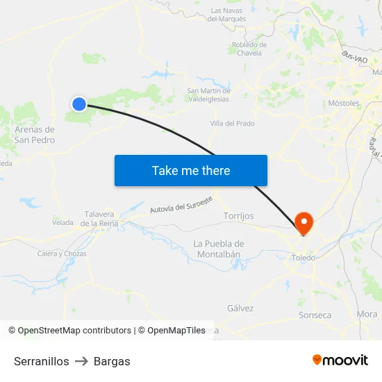 Serranillos to Bargas map