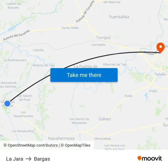 La Jara to Bargas map