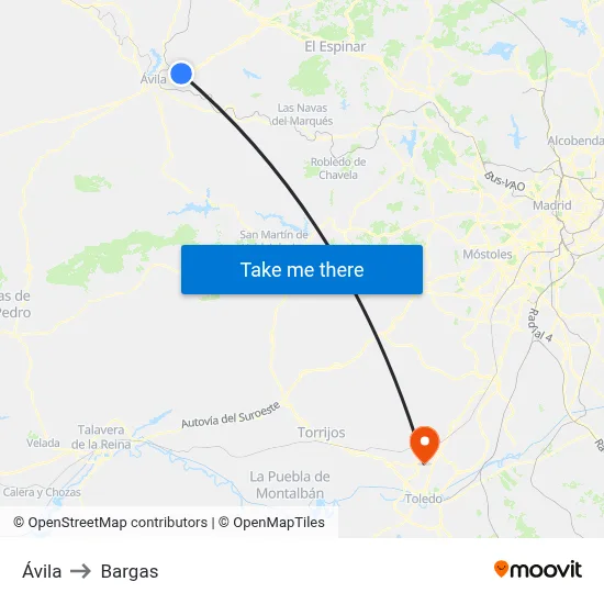 Ávila to Bargas map