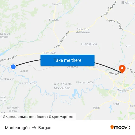 Montearagón to Bargas map