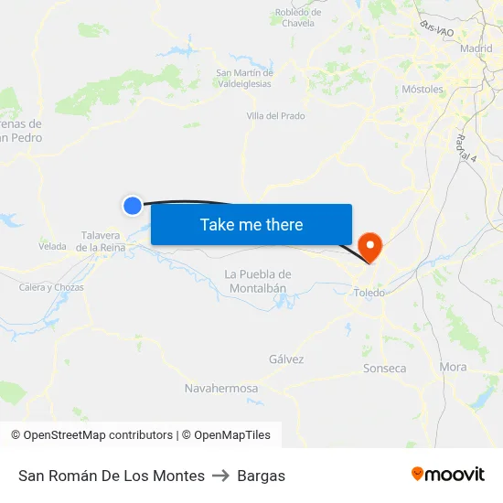 San Román De Los Montes to Bargas map
