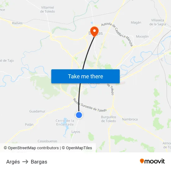 Argés to Bargas map