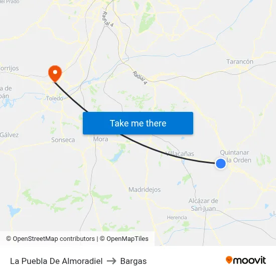 La Puebla De Almoradiel to Bargas map