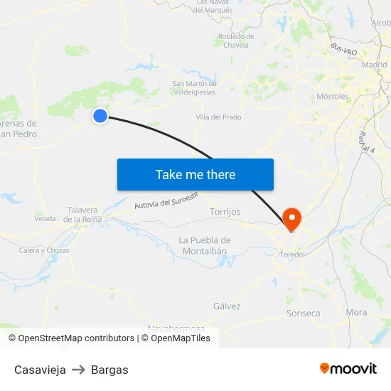 Casavieja to Bargas map