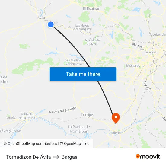 Tornadizos De Ávila to Bargas map