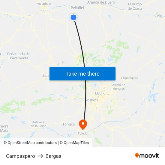Campaspero to Bargas map