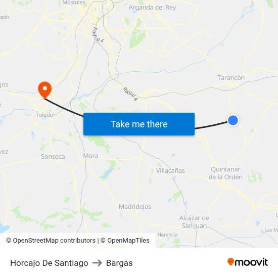 Horcajo De Santiago to Bargas map