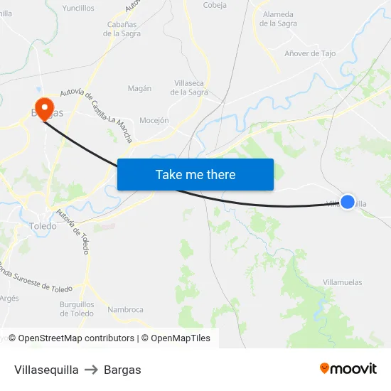Villasequilla to Bargas map